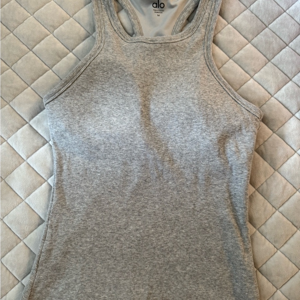 ALO Yoga Heather Gray Ribbed Racerback Tank